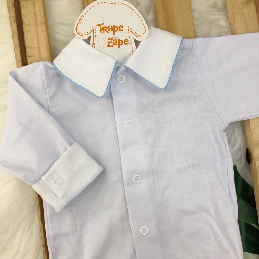  body branco com gola lisa viés azul bebe